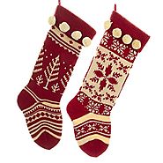 Set of 2 Red and White Knit Christmas Stockings