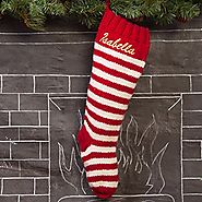 Striped Red And White Personalized Christmas Stocking Optional Personalization