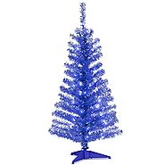 National Tree Tinsel Wrapped Tree with Plastic Stand, 4-Feet, 70 Clear Lights, Blue