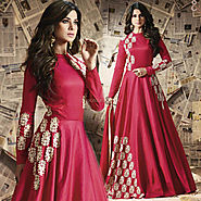 Smashing Red Embroidered Silk Designer Anarkali Suit Design