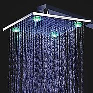 10 Inch Chrome Finish Brass Square Shower Head With 4 LED Lights