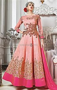 Aesthetic Pink Embroidered Silk Party Wear Anarkali Dress