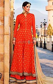 Elegant Orange Embroidered Georgette Indo Western Dress For Girls