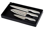 Kitchen Knife Set of 3 by QHP Includes 8 Inch Carving Knife 7 Inch Santoku Knife and 5 Inch Utility Knife Stainless S...