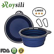 Roysili Large Size Collapsible Dog Bowl (7 inch Diameter,34 oz), FDA Approved BPA Free Silicone Travel Bowl for Dog C...