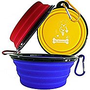 Mr. Peanut's Collapsible Dog Bowls, Set of 3 with Matching Carabiner Clips, Food Grade Silicone Portable Pet Bowls, P...