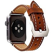 Mkeke Apple Watch Band 38mm iWatch Strap Premium Vintage Genuine Leather Replacement Watchband with Secure Metal Clas...