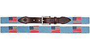 American Flag Needlepoint Belt (Light Blue Background)