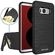 Galaxy S8 Case, OEAGO Samsung Galaxy S8 Case [Card Slot] [Brushed Texture] Heavy Duty Hybrid Dual Layer Wallet Case C...