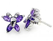 2.05ctw Genuine Amethyst & Solid .925 Sterling Silver Stud Earrings (SJE10001A)