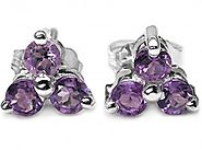 1.00cts Genuine Amethyst & Solid .925 Sterling Silver Stud Earrings (SJE10005A)