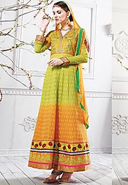 Green & Orange Color Georgette Designer Salwar Kameez