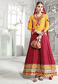 Yellow & Pink Color Georgette Designer Salwar Kameez