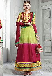Green & Pink Color Georgette Designer Salwar Kameez