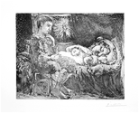 Garçon pensif veillant une Dormeuse à la Lumière- Signed Picasso Etching - John Szoke