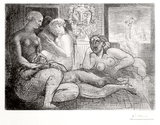Femmes entre Elles avec Voyeur sculpté Signed Picasso Etching - John Szoke