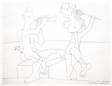 Faune Flûtiste et Danseuse à la Maraca - Original Picasso Etching - John Szoke