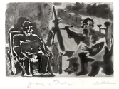 Peintre avec modèle barbu assis sur une chaise - Signed Picasso Print - John Szoke