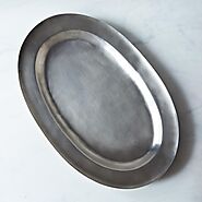 Wide Rimmed Antique Oval Pewter Platter