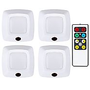 Dewenwils Wireless LED Puck Light 4 Pack with Remote Control (Timer+ Dimmer), Dimmable Stick-on Tap lights for Closet...