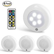 ZEEFO 4 Pack LED Puck Light,Wireless Battery-Powered LED Night Light With Remote Control,Two Switchable Different Col...