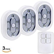 Set of 3 LED Battery-Operated LED Under Cabinet Lighting Kit,1.5W Daylight LED Tap Lights, Wireless Remote Control LE...