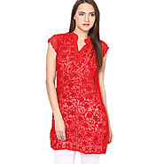 Castle Red Embroidered Georgette Kurti
