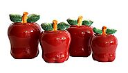 Set of 4 Apple shaped red ceramic CANISTERS country kitchen home decor NEW