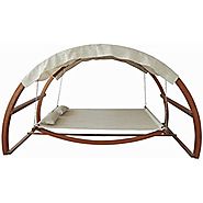 Double Arched Wooden Swing Hammock Bed w/ Canopy 2 Person Outdoor Chair