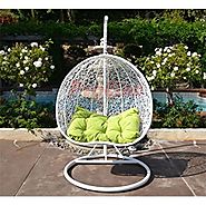 Egg Nest Shaped Wicker Rattan Swing Chair Hanging Hammock 2 Persons Seater - White / Lime