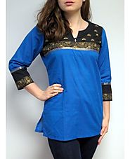 Buy Beautiful Blue Designer Cotton Tunic at Affordable Price