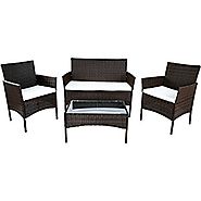 Merax 4 PC Outdoor Garden Rattan Patio Furniture Set Cushioned Seat Wicker Sofa (Brown)