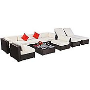 9pcs Polar Aurora Outdoor Patio Furniture Rattan Wicker Sectional Sofa Chair Couch Set Deluxe Brown