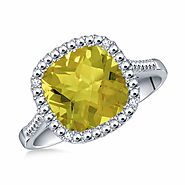 Peridot Cushion Cut Gemstone Diamond Ring in 14K White Gold (7mm)