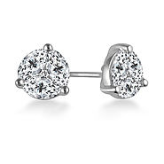 Prong Set Marquise And Round Diamond Stud Earrings in 18K White Gold