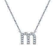 14K White Gold Diamond Initial 'M' Pendant Necklace