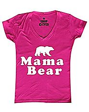 Shop4Ever® Mama Bear Women's V-Neck T-shirt Couples Shirts SLIM FIT