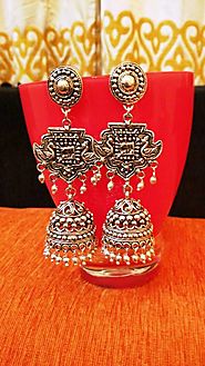 Afghani Silver Chandbali Ghungroo Oxidized Earrings