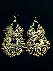 Afghani Silver Multibeads Chandbali Oxidized Earrings