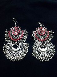 Afghani Multicolor Golden Flower Chandbali Oxidized Earrings