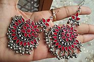 Afghan Pink Color Nag Chandbali Oxidized Earrings