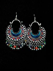 Afghan Blue Red Small Chandbali Oxidized Earrings