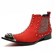 CWMALLS® Patent Rivet Dress Boots Red CW707206