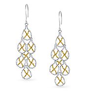 Beaded Chandelier Two Tone Earrings in Silver and 14K Yellow Gold