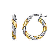 14K Two Tone Gold Twirled Hoop Earrings