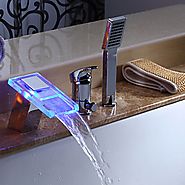 Color Changing LED Hydropower Waterfall Widespread Tub Faucet with Hand Shower