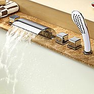 Contemporary Waterfall Tub Faucet with Hand Shower - Chrome Finish
