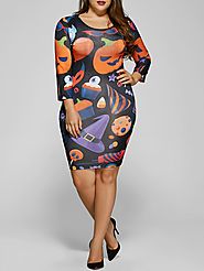 Pumpkin Print Halloween Bodycon Dress @ DressLily