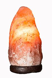 WhiteSwade Hand Crafted 8-Inch Himalayan Rock Crystal Salt Lamp with Dimmer Switch, Neem Wood Base, 15W Bulb and 6-Fe...