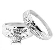 10K White Gold His and Her Rings Set 0.15ctw 3pc Set